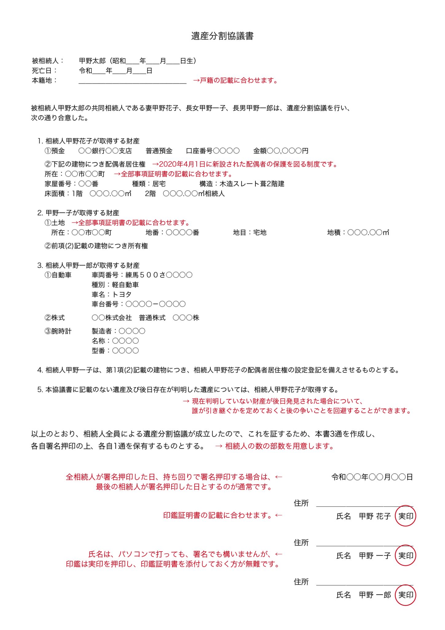 遺産分割協議書の書き方と文例 初めての相続手続き・相続税申告